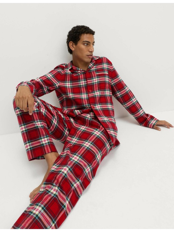 Marks & Spencer Vianočná kockovaná domáca pyžamová súprava z čistej bavlny Marks & Spencer červená