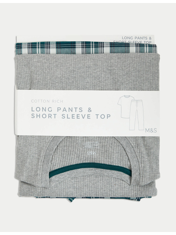 Marks & Spencer Kockovaná pyžamová súprava z čistej bavlny Marks & Spencer sivá