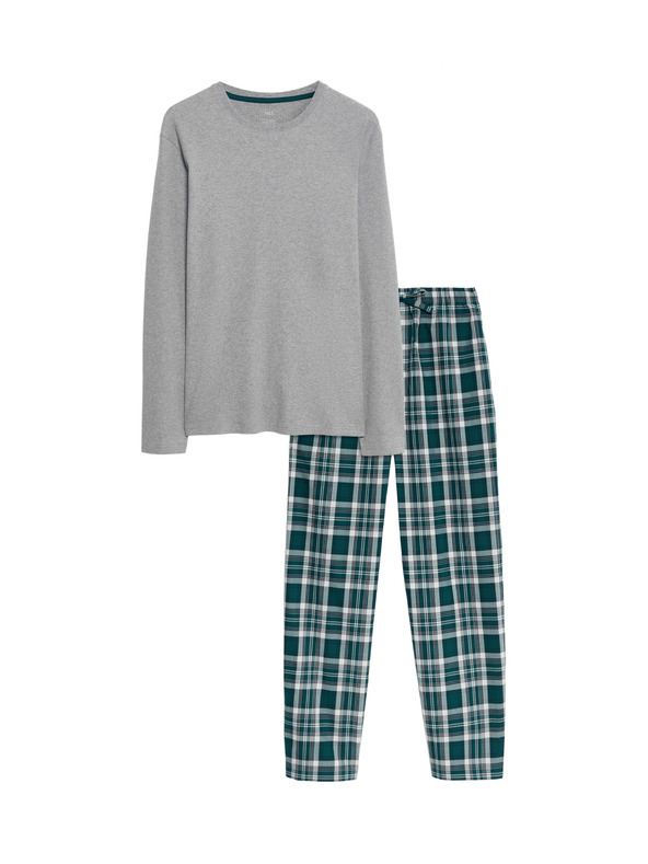 Marks & Spencer Kockovaná pyžamová súprava z čistej bavlny Marks & Spencer sivá