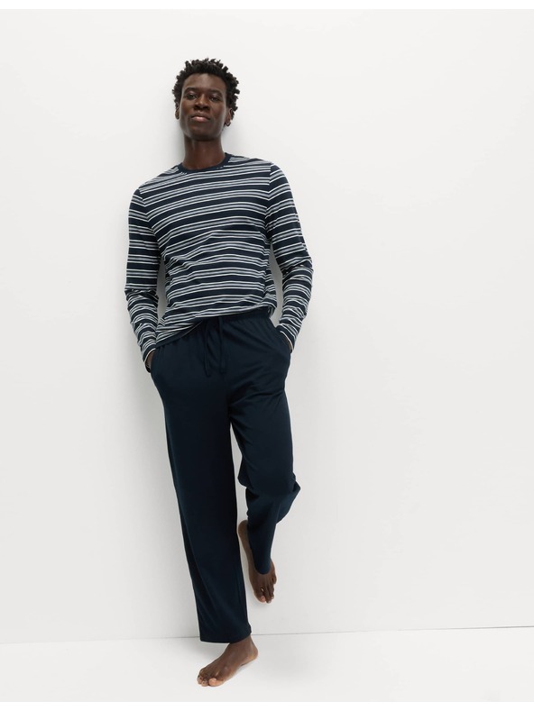 Marks & Spencer Pruhovaná pyžamová súprava z čistej bavlny Marks & Spencer námorná modrá
