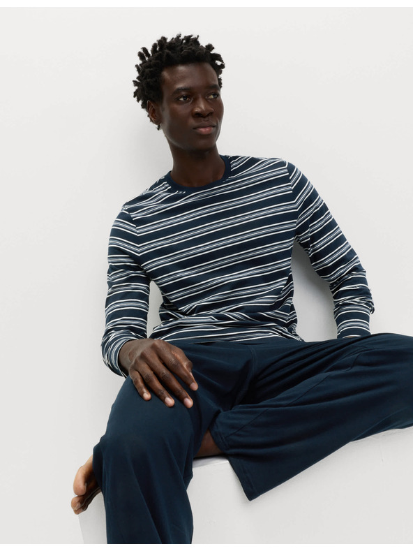 Marks & Spencer Pruhovaná pyžamová súprava z čistej bavlny Marks & Spencer námorná modrá