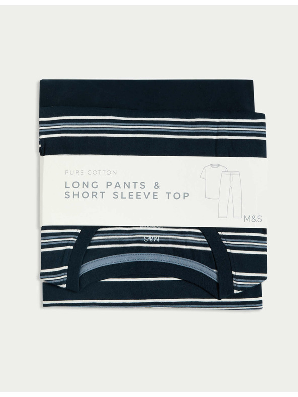 Marks & Spencer Pruhovaná pyžamová súprava z čistej bavlny Marks & Spencer námorná modrá