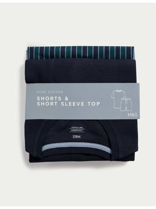 Marks & Spencer Pyžamová súprava z čistej bavlny s vafľovou textúrou Marks & Spencer námorná modrá