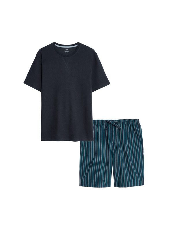 Marks & Spencer Pyžamová súprava z čistej bavlny s vafľovou textúrou Marks & Spencer námorná modrá