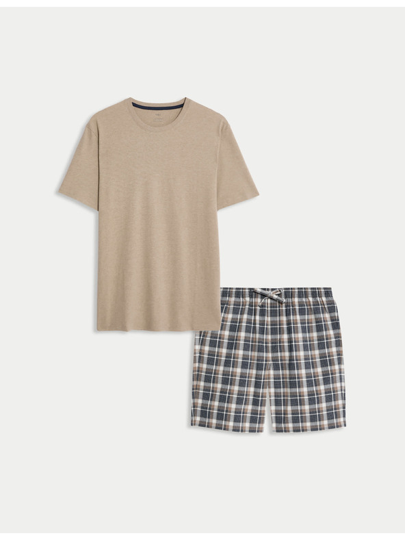 Marks & Spencer Neutrálna kockovaná pyžamová súprava z čistej bavlny Marks & Spencer smotanová