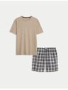 Marks & Spencer Neutrálna kockovaná pyžamová súprava z čistej bavlny Marks & Spencer smotanová