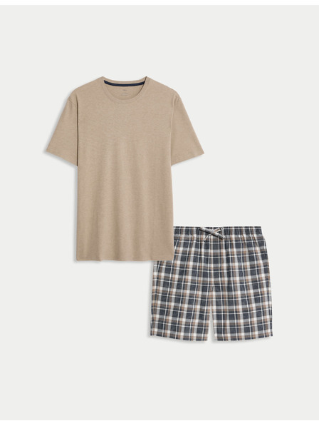Marks & Spencer Neutrálna kockovaná pyžamová súprava z čistej bavlny Marks & Spencer smotanová