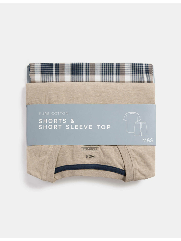 Marks & Spencer Neutrálna kockovaná pyžamová súprava z čistej bavlny Marks & Spencer smotanová