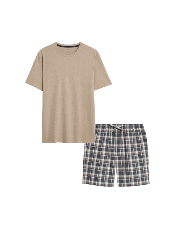 Marks & Spencer Neutrálna kockovaná pyžamová súprava z čistej bavlny Marks & Spencer smotanová