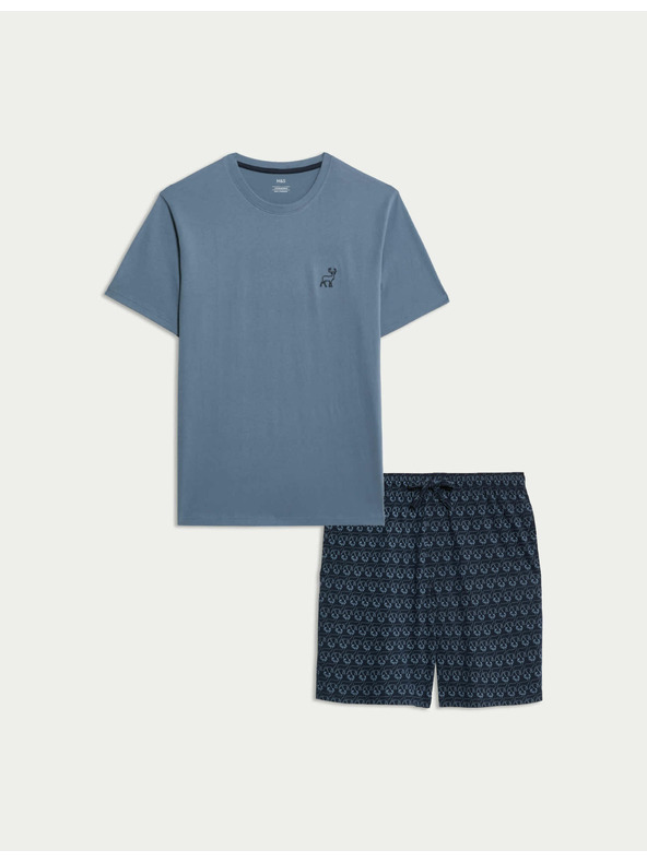 Marks & Spencer Pyžamová súprava z čistej bavlny s motívom jeleňa Marks & Spencer modrá