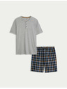 Marks & Spencer Károvaná pyžamová súprava z čistej bavlny s rozhalenkou Marks & Spencer sivá