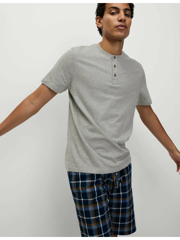 Marks & Spencer Károvaná pyžamová súprava z čistej bavlny s rozhalenkou Marks & Spencer sivá