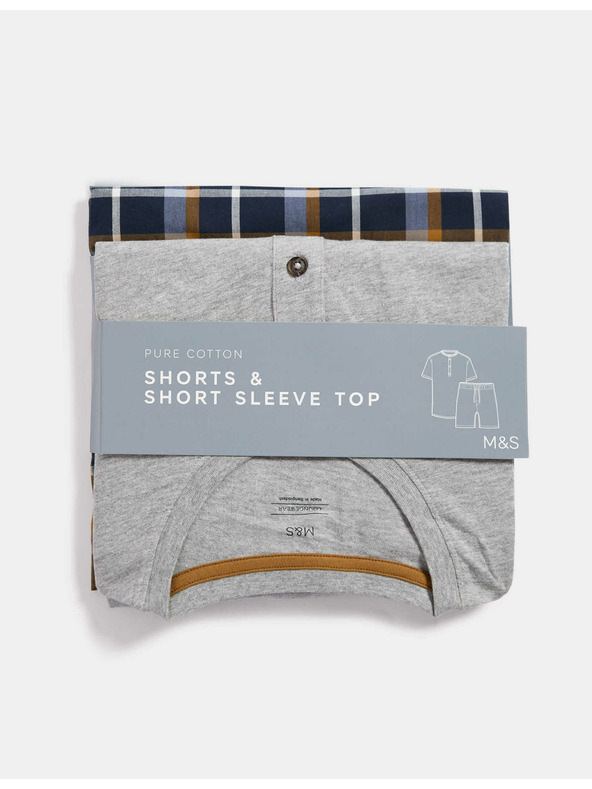 Marks & Spencer Károvaná pyžamová súprava z čistej bavlny s rozhalenkou Marks & Spencer sivá