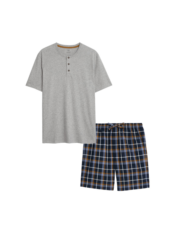 Marks & Spencer Károvaná pyžamová súprava z čistej bavlny s rozhalenkou Marks & Spencer sivá