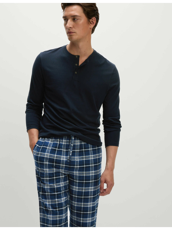 Marks & Spencer Kockovaná pyžamová súprava z česanej bavlny Marks & Spencer námorná modrá