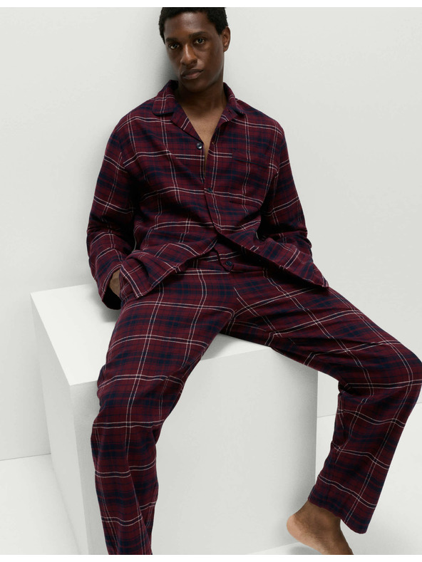 Marks & Spencer Károvaná pyžamová súprava z česanej bavlny Marks & Spencer červená