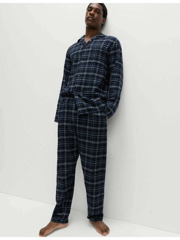 Marks & Spencer Károvaná pyžamová súprava z česanej bavlny Marks & Spencer námorná modrá