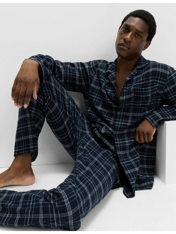 Marks & Spencer Károvaná pyžamová súprava z česanej bavlny Marks & Spencer námorná modrá