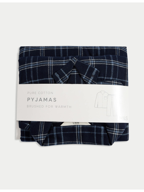 Marks & Spencer Károvaná pyžamová súprava z česanej bavlny Marks & Spencer námorná modrá