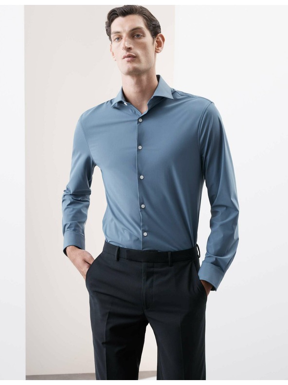 Marks & Spencer Strečová funkčná košeľa priliehavá Marks & Spencer modrá