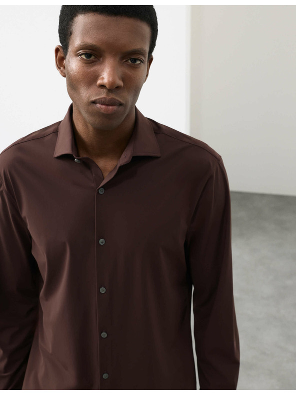 Marks & Spencer Strečová funkčná košeľa projatého strihu Marks & Spencer červená