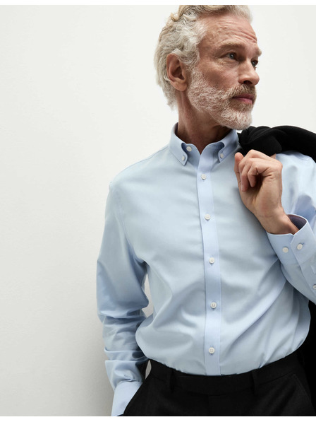 Marks & Spencer Košeľa z čistej bavlny klasického strihu s nežehliaceou úpravou Marks & Spencer modrá