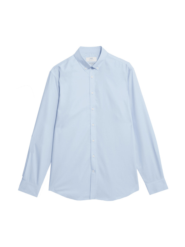 Marks & Spencer Košeľa z čistej bavlny klasického strihu s nežehliaceou úpravou Marks & Spencer modrá