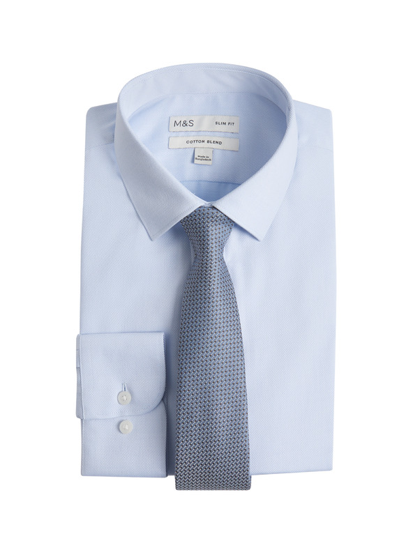 Marks & Spencer Košeľa úzkeho strihu a kravata, ľahké žehlenie Marks & Spencer modrá