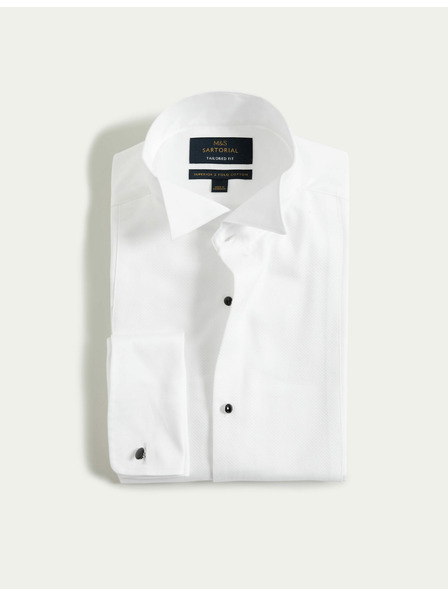 Marks & Spencer Košeľové šaty mierne zúženého strihu z luxusnej bavlny s dvojitou manžetou Marks & Spencer biela