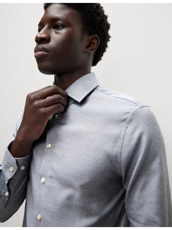 Marks & Spencer Luxusná košeľa úzkeho strihu z čistej bavlny s textúrou Marks & Spencer modrá