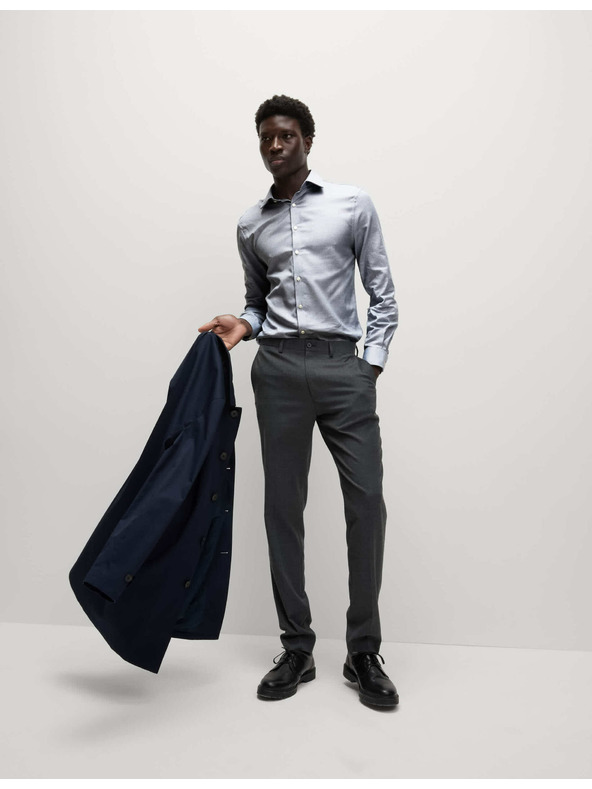 Marks & Spencer Luxusná košeľa úzkeho strihu z čistej bavlny s textúrou Marks & Spencer modrá