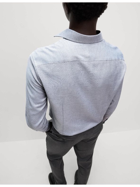 Marks & Spencer Luxusná košeľa úzkeho strihu z čistej bavlny s textúrou Marks & Spencer modrá