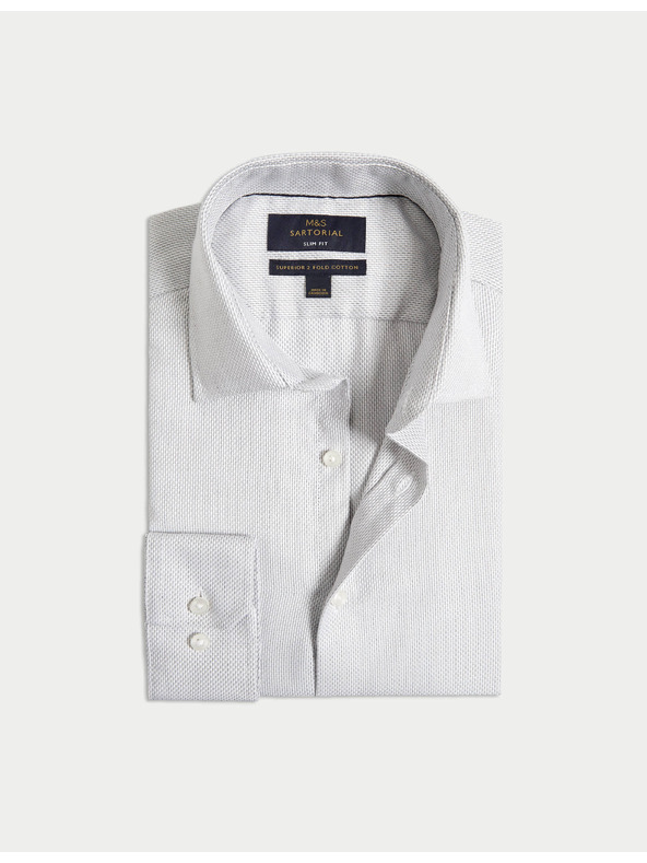 Marks & Spencer Luxusná košeľa úzkeho strihu z čistej bavlny s textúrou Marks & Spencer sivá