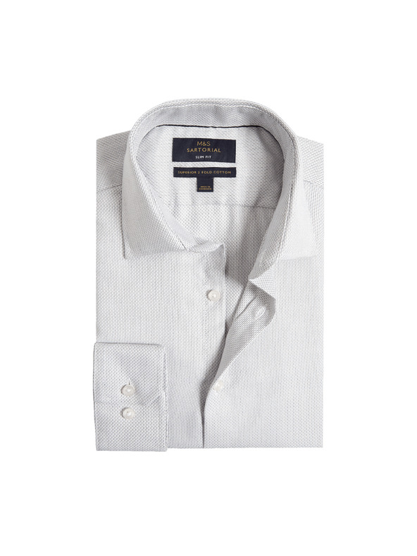 Marks & Spencer Luxusná košeľa úzkeho strihu z čistej bavlny s textúrou Marks & Spencer sivá