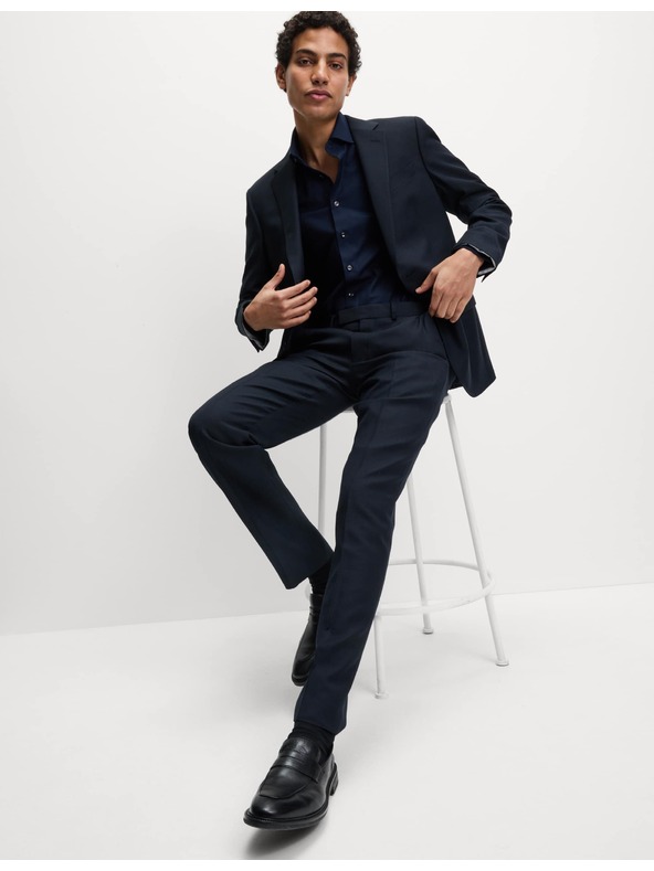 Marks & Spencer Keprová košeľa úzkeho strihu z luxusnej bavlny s dvojitou manžetou Marks & Spencer námorná modrá