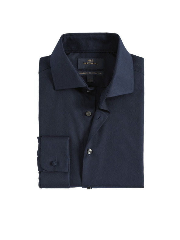 Marks & Spencer Keprová košeľa úzkeho strihu z luxusnej bavlny s dvojitou manžetou Marks & Spencer námorná modrá