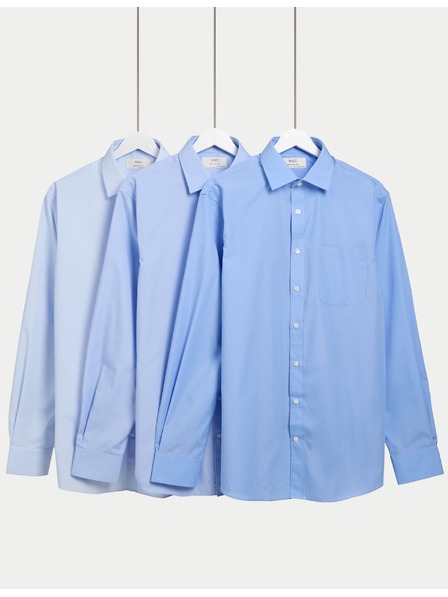 Marks & Spencer Košeľa normálneho strihu s dlhým rukávom, 3 ks Marks & Spencer modrá