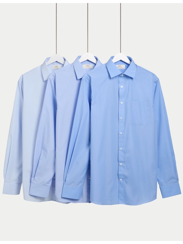 Marks & Spencer Košeľa normálneho strihu s dlhým rukávom, 3 ks Marks & Spencer modrá