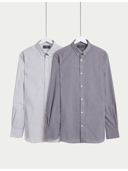 Marks & Spencer Košeľa úzkeho strihu z kanafasu, ľahké žehlenie, 2 ks v balení Marks & Spencer sivá