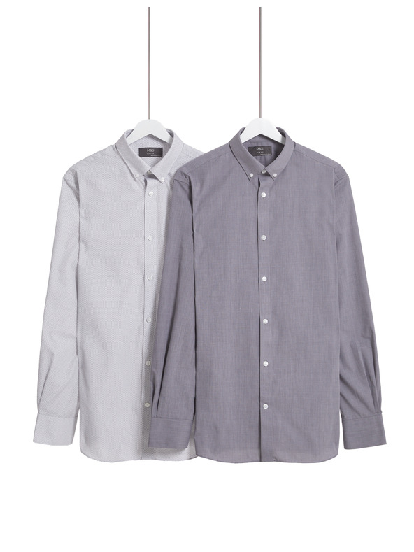 Marks & Spencer Košeľa úzkeho strihu z kanafasu, ľahké žehlenie, 2 ks v balení Marks & Spencer sivá