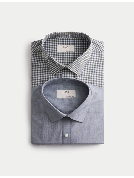 Marks & Spencer Kockované košele normálneho strihu pre ľahké žehlenie, 2 ks Marks & Spencer zelená