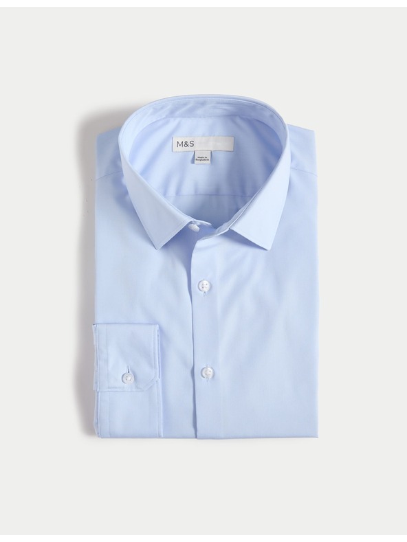 Marks & Spencer Košeľa úzkeho strihu zo zmesi bavlny s nežehlivou úpravou Marks & Spencer modrá