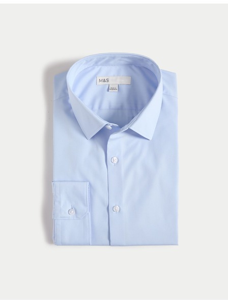 Marks & Spencer Košeľa úzkeho strihu zo zmesi bavlny s nežehlivou úpravou Marks & Spencer modrá