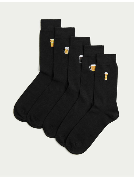 Marks & Spencer 5 párov ponožiek Cool & Fresh™, s vysokým podielom bavlny a pivným motívom Marks & Spencer čierna