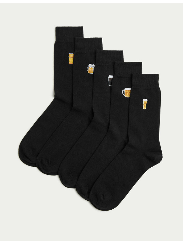 Marks & Spencer 5 párov ponožiek Cool & Fresh™, s vysokým podielom bavlny a pivným motívom Marks & Spencer čierna