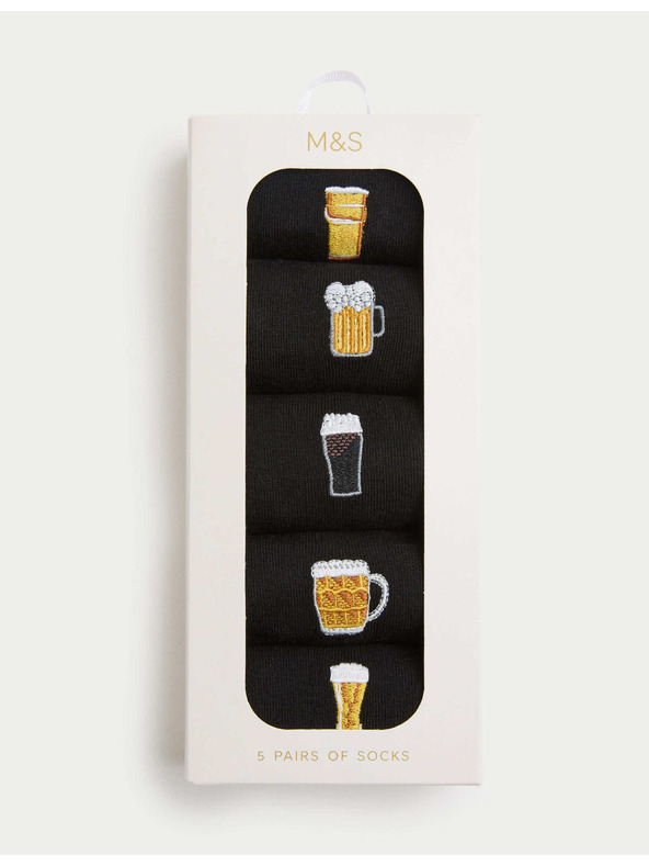 Marks & Spencer 5 párov ponožiek Cool & Fresh™, s vysokým podielom bavlny a pivným motívom Marks & Spencer čierna