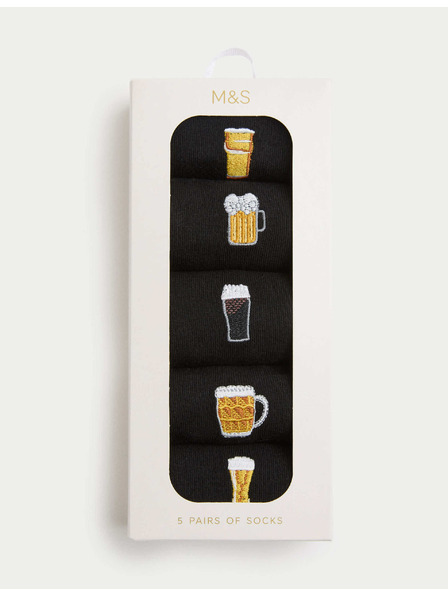 Marks & Spencer 5 párov ponožiek Cool & Fresh™, s vysokým podielom bavlny a pivným motívom Marks & Spencer čierna