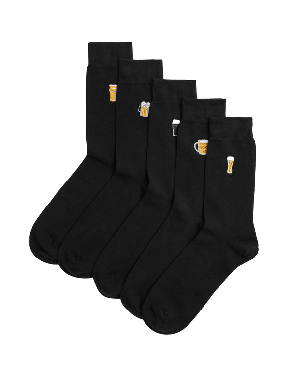 Marks & Spencer 5 párov ponožiek Cool & Fresh™, s vysokým podielom bavlny a pivným motívom Marks & Spencer čierna