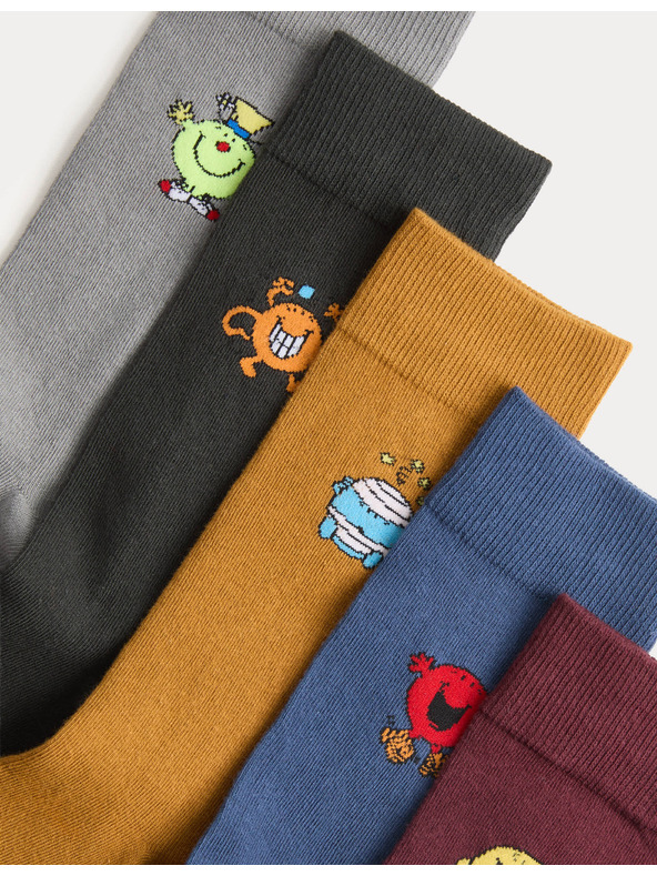 Marks & Spencer Ponožky Mr Men s vysokým podielom bavlny, sada 5 ks Marks & Spencer viacfarebná