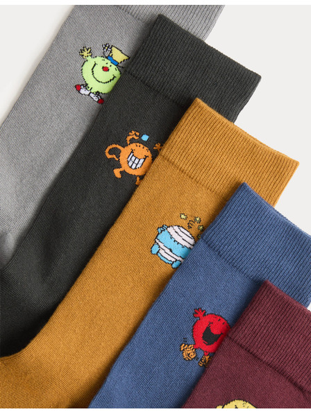 Marks & Spencer Ponožky Mr Men s vysokým podielom bavlny, sada 5 ks Marks & Spencer viacfarebná